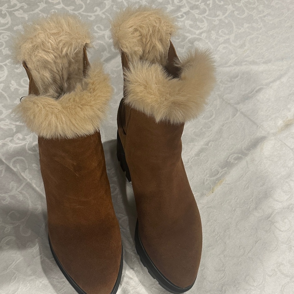 DKNY Brown Ankle Boots with Faux Fur